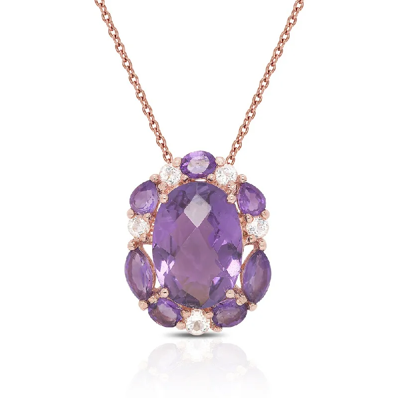 Alloy metal necklaces-Dolce Giavonna Rose Gold Over Sterling Silver Amethyst and Cubic Zirconia Necklace