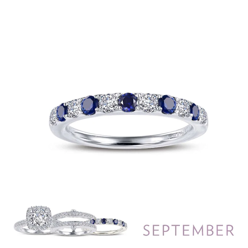 Rustic lock engagement rings-Lafonn Simulated Diamond & Blue Sapphire September Birthstone Stackable Ring BR004SAP