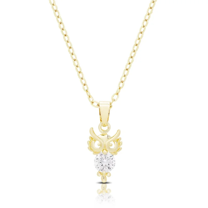 Soft thread necklaces-Dolce Giavonna Gold or Silvertone Cubic Zirconia Owl Necklace