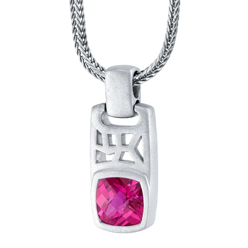 Solid link necklaces-Men's Created Ruby Tag Pendant Necklace in Sterling Silver, 22"