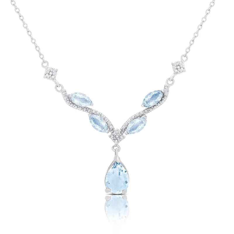 Multi-birthstone necklaces-Dolce Giavonna Sterling Silver Blue Topaz and Diamond Accent Necklace