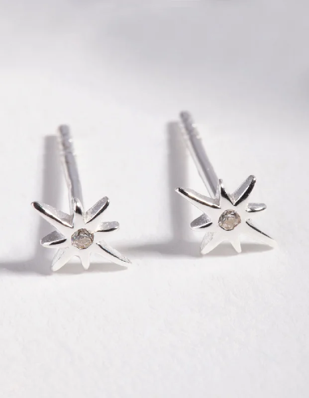 Bead weave earrings-Sterling Silver Diamante Starburst Stud Earrings