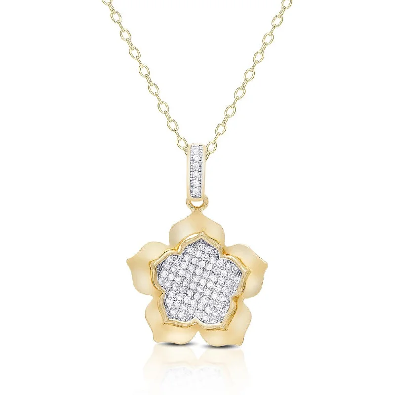 Wide chain necklaces-Samantha Stone Gold over Sterling Silver Cubic Zirconia Flower Necklace