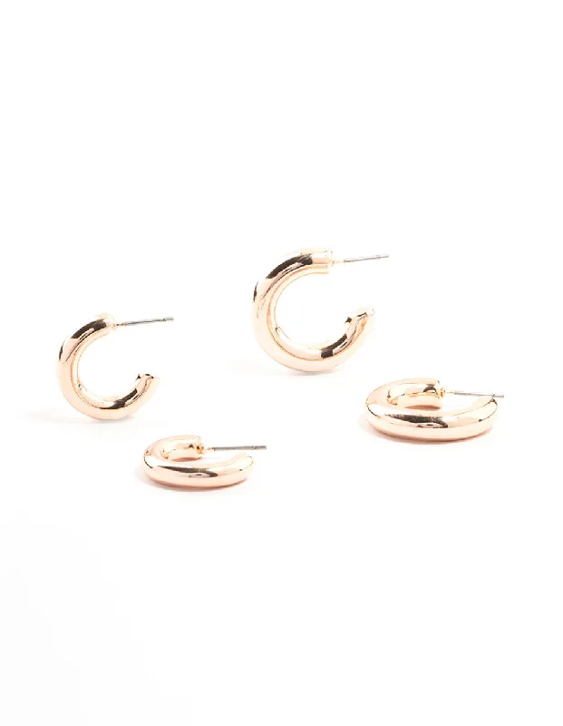 Ruby stone earrings-Chubby Rose Gold Hoop Earrings 2-Pack