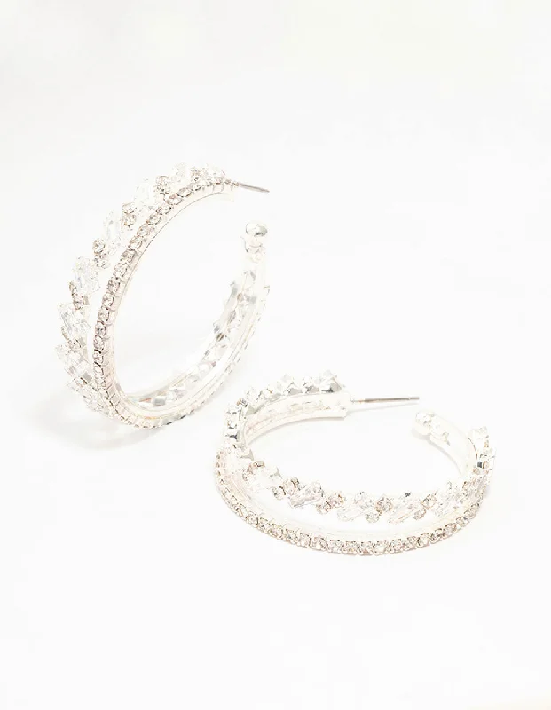 Solid ring earrings-Silver Cubic Zirconia Hoop Earrings