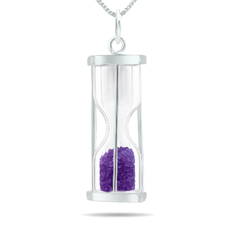 Elegant design necklaces-3/4 carat tw genuine February Amethyst birthstone Hourglass Pendant Necklace - Tooth Fairy Pixie Dust Gift 925 Sterling Silver