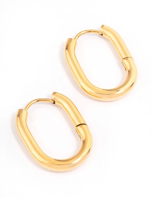 Bead weave earrings-Waterproof Gold Plated Stainless Steel Plain Oval Huggie Hoops