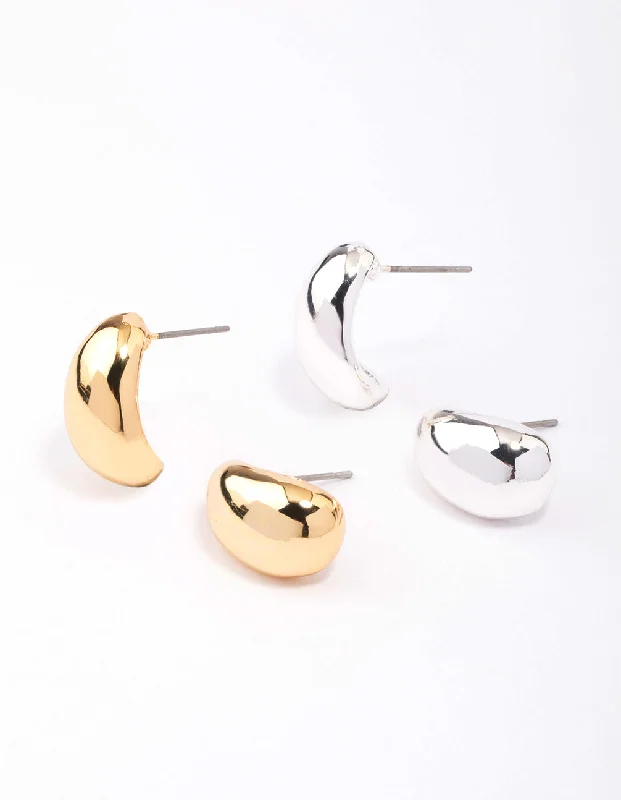 Onyx gem earrings-Gold & Silver Plated Bubble Stud Earring Pack