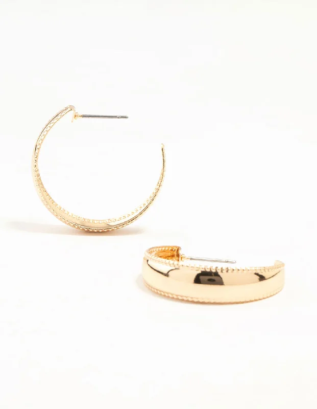 Vivid druzy earrings-Gold Dot Border Hoop Earrings