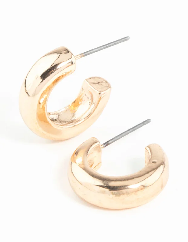 Trekker feather earrings-Gold Chubby Huggie Hoop Earrings