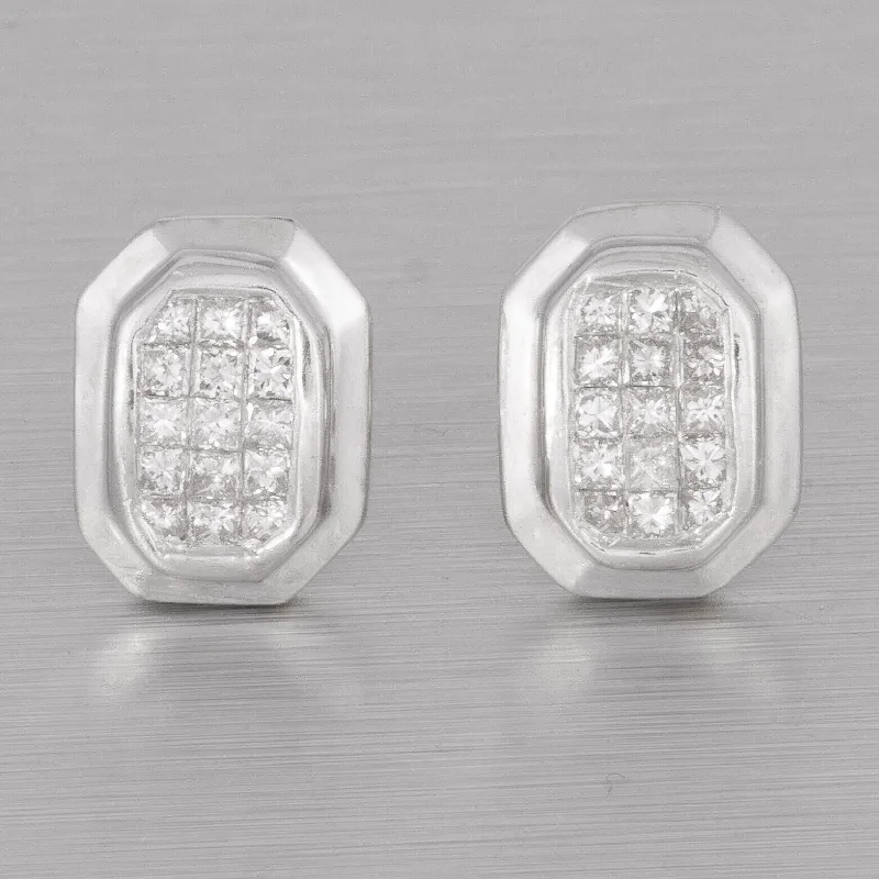 Leaf design earrings-14k White Gold Princess Cut Diamond Octagonal Stud Earrings 0.85ctw G VS2