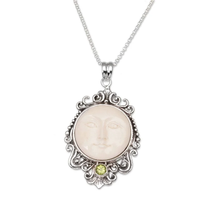 Elegant design necklaces-NOVICA Moonlight Stare, Peridot pendant necklace