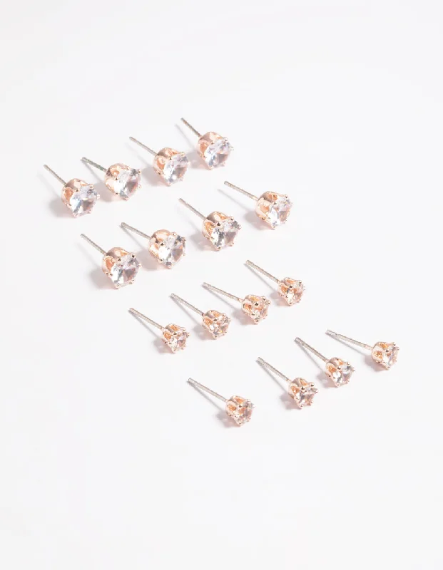 Bold cuff earrings-Rose Gold Classic Diamante Studs 8-Pack