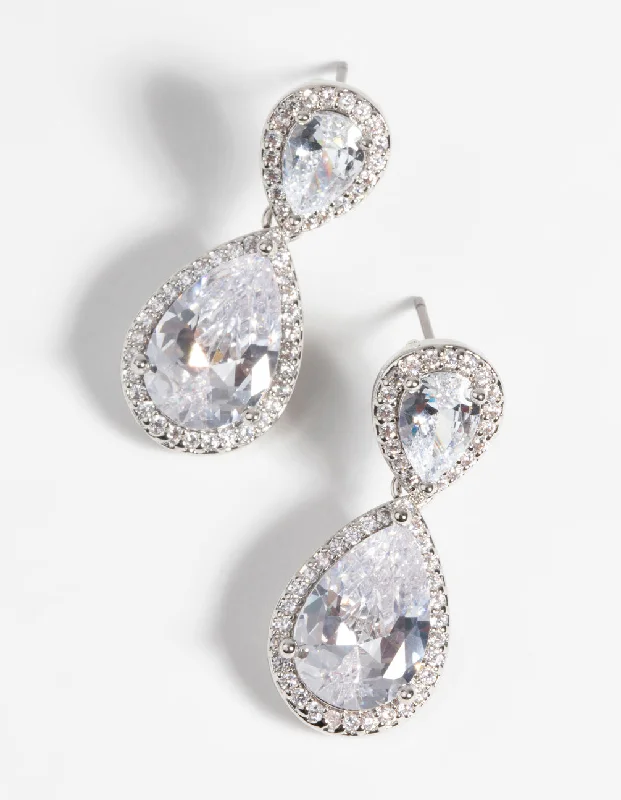 Light drop earrings-Silver Diamond Simulant Classic Teardrop Earrings