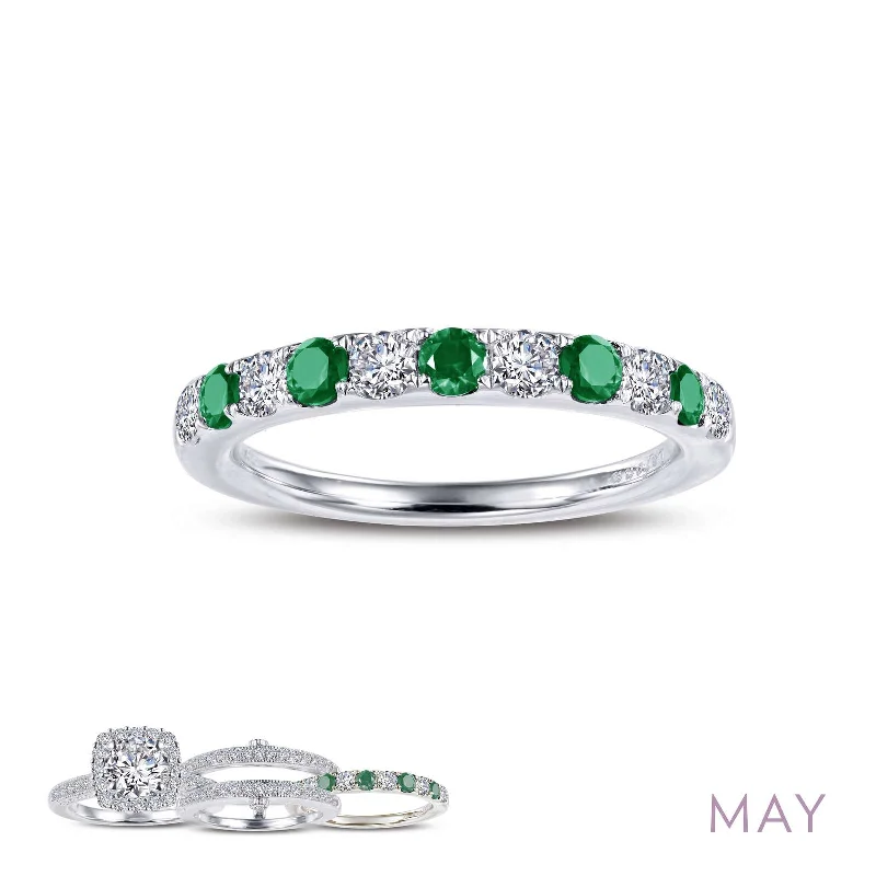 Rough band engagement rings-Lafonn Simulated Diamond & Emerald May Birthstone Stackable Ring BR004EMP