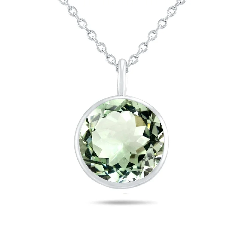 Amethyst pendant necklaces-Bezel Set Green Amethyst Pendant Necklace in .925 Sterling Silver