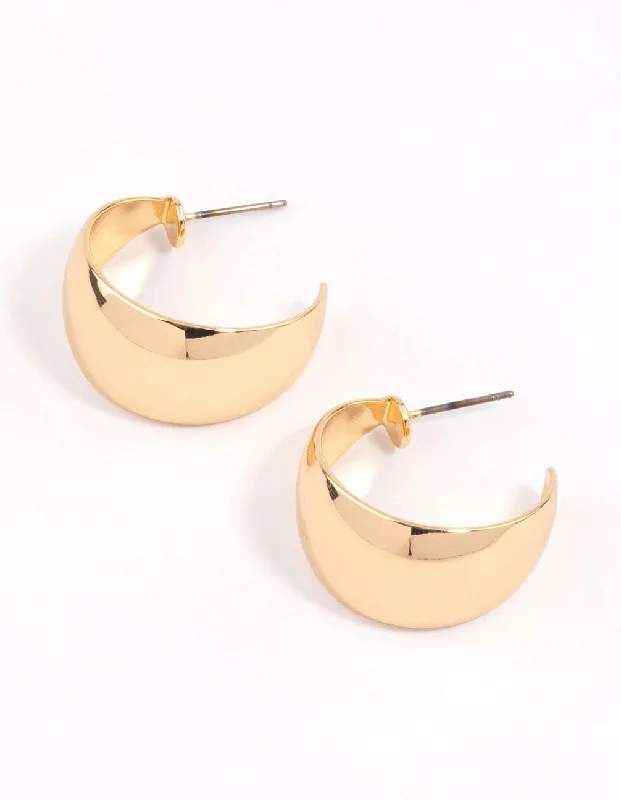 Bamboo style earrings-Gold Wide Drop Hoop Earrings