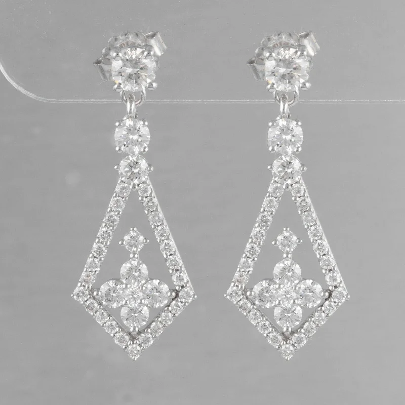 Radiant star earrings-14k White Gold Diamond Dangle Kite Earrings 2.10ctw F COLORLESS VS2