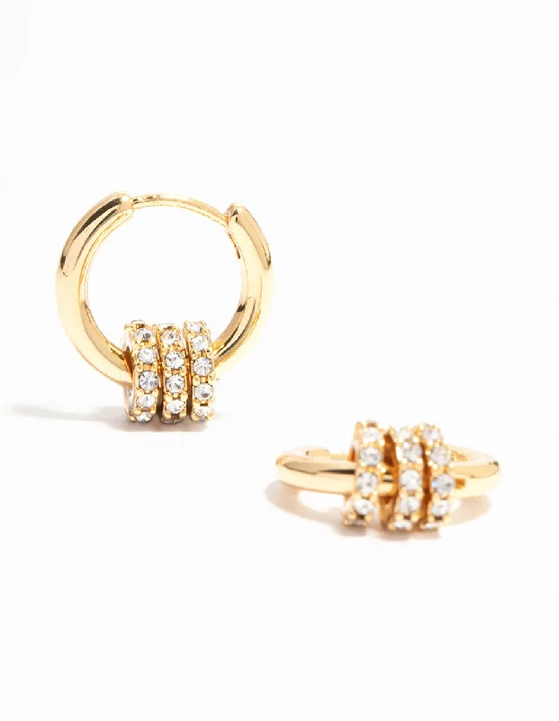 Sleek drop earrings-Gold Plated Mini Diamante Rings Huggie Earrings