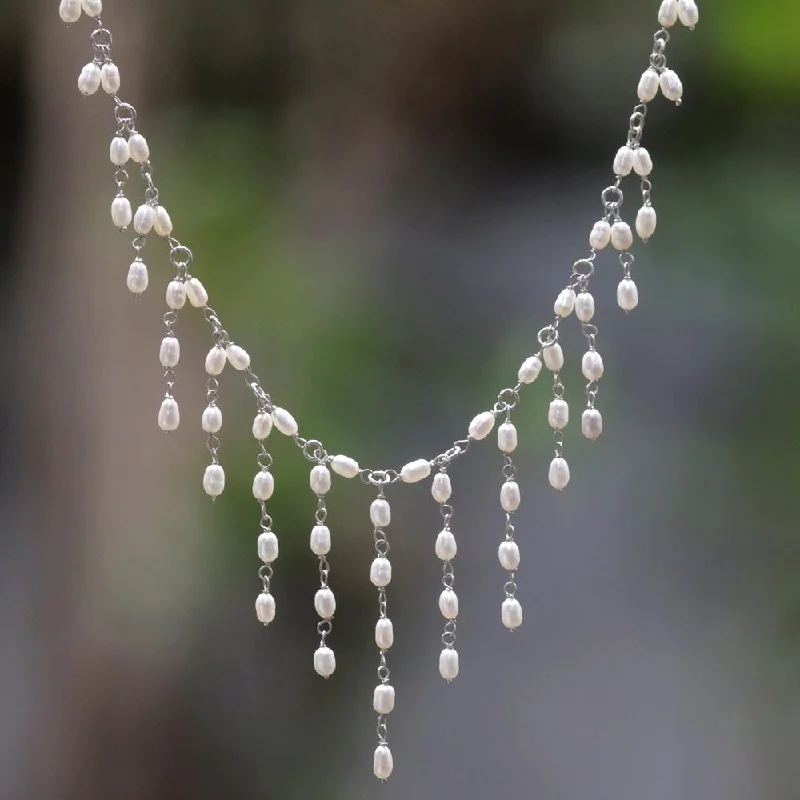 Neat-line necklaces-Handmade Sterling Silver 'Elegant Princess' Cultured Pearl Necklace (3 mm) (Indonesia)