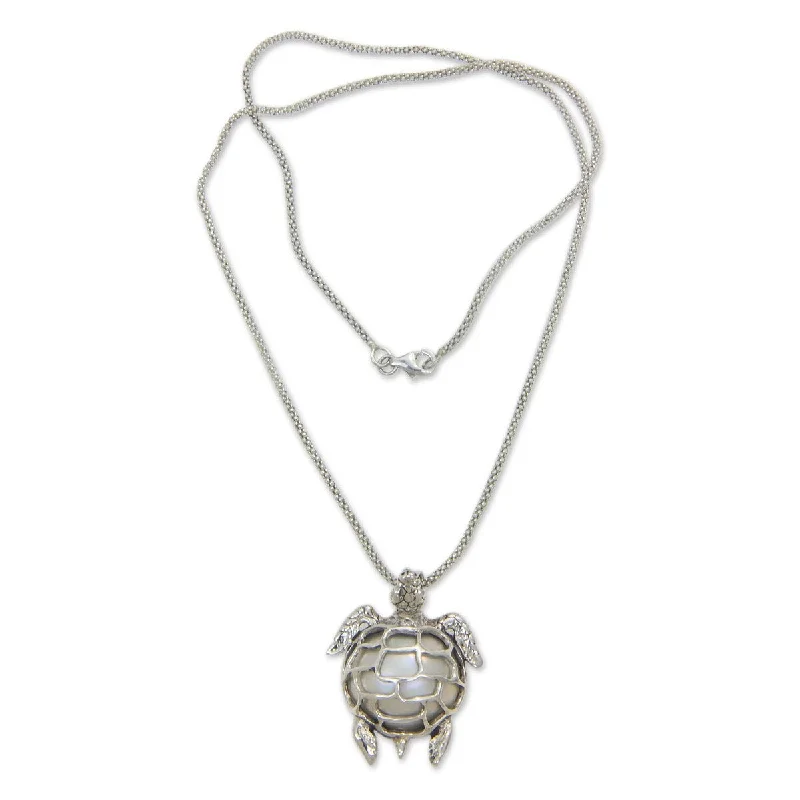 Chic art necklaces-NOVICA Turtle in Moonlight, Cultured pearl pendant necklace