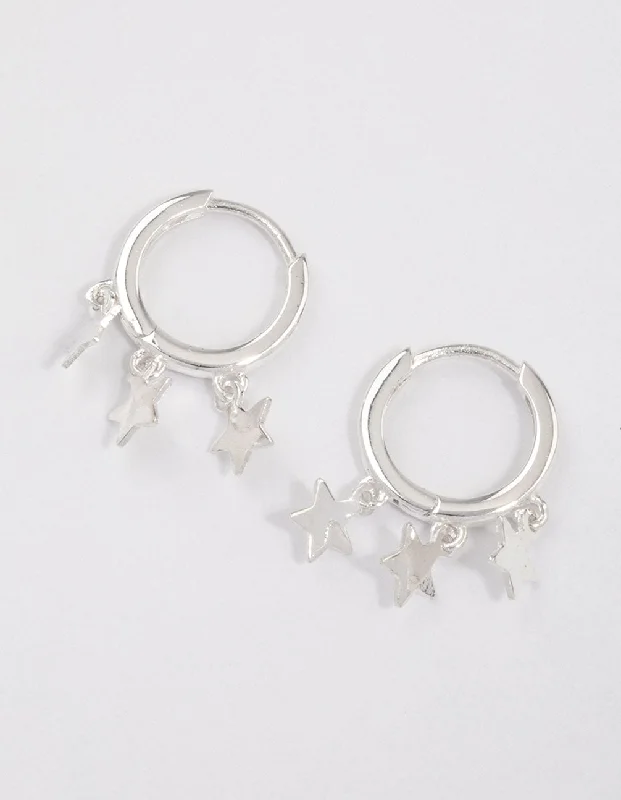 Topaz stud earrings-Sterling Silver Trio Star Huggie Earrings