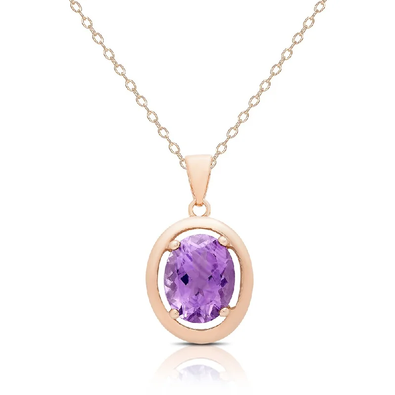 Coiled cord necklaces-Dolce Giavonna Rose Gold Over Silver Amethyst Oval Necklace