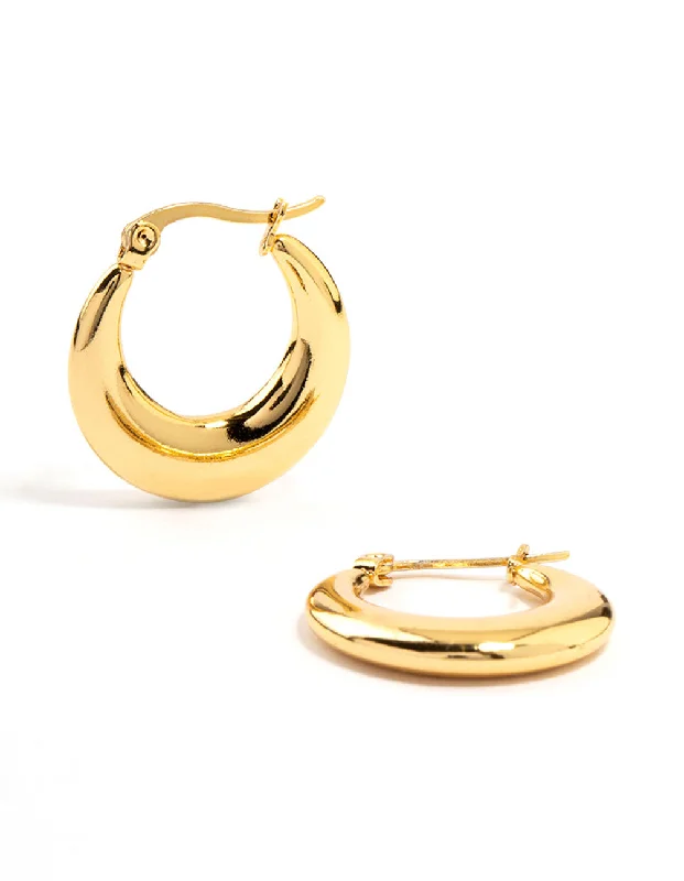 Radiant star earrings-Waterproof Gold Plated Stainless Steel Crescent Hoop Earrings