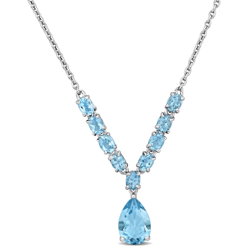 Wide chain necklaces-Miadora 3 1/3ct TGW Aquamarine and Blue Topaz Drop Necklace in Sterling Silver-18+2 in