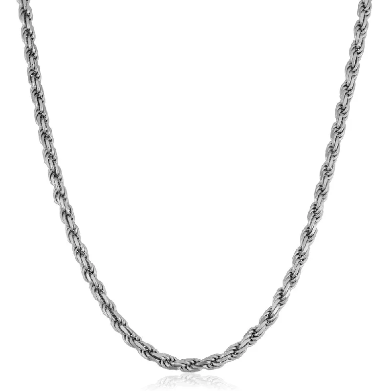 Tiny charm necklaces-Fremada Italian Rhodium Plated Sterling Silver Men's 4.70-mm Rope Chain Necklace (18 - 36 inches)