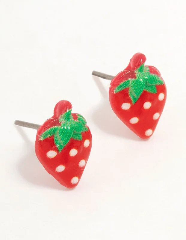 Tiny heart earrings-Strawberry  Stud Earrings