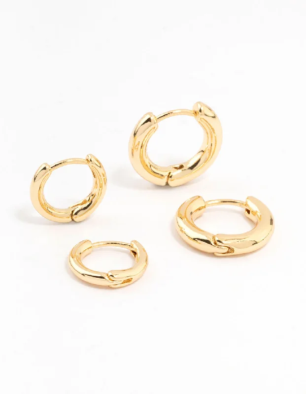 Thick hoop earrings-Gold Plated Thin Small Huggie Earrings 2-Pack