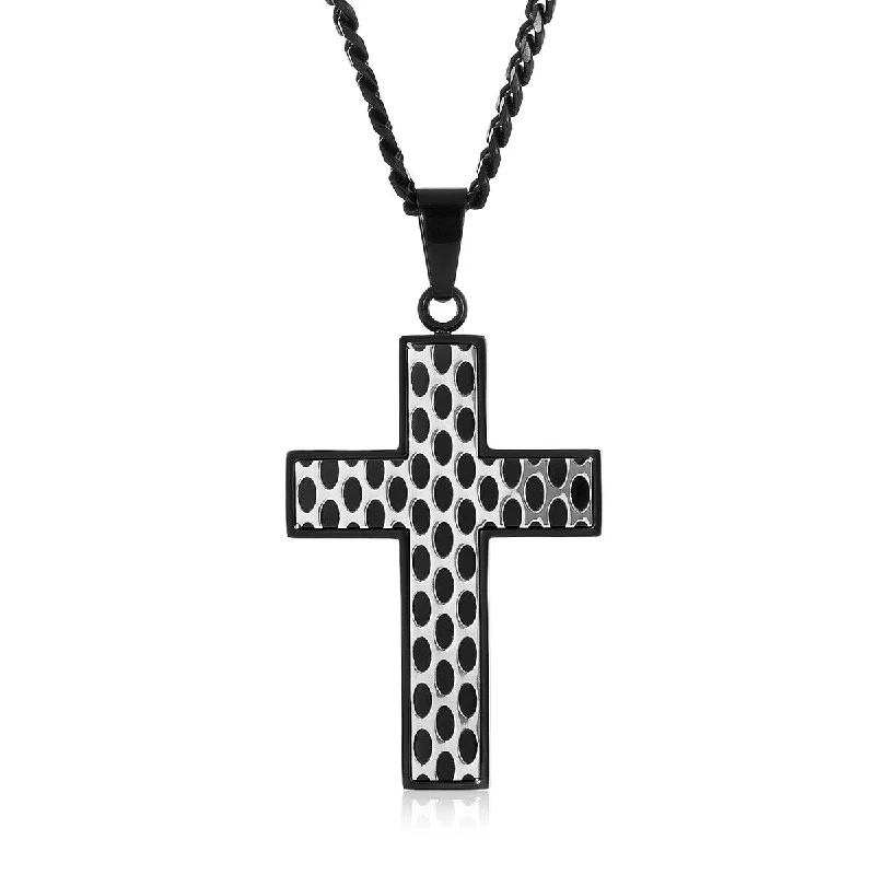 Whimsical bead necklaces-Men's Graphic Cross Black Plated Stainless Steel Pendant Necklace - 24"