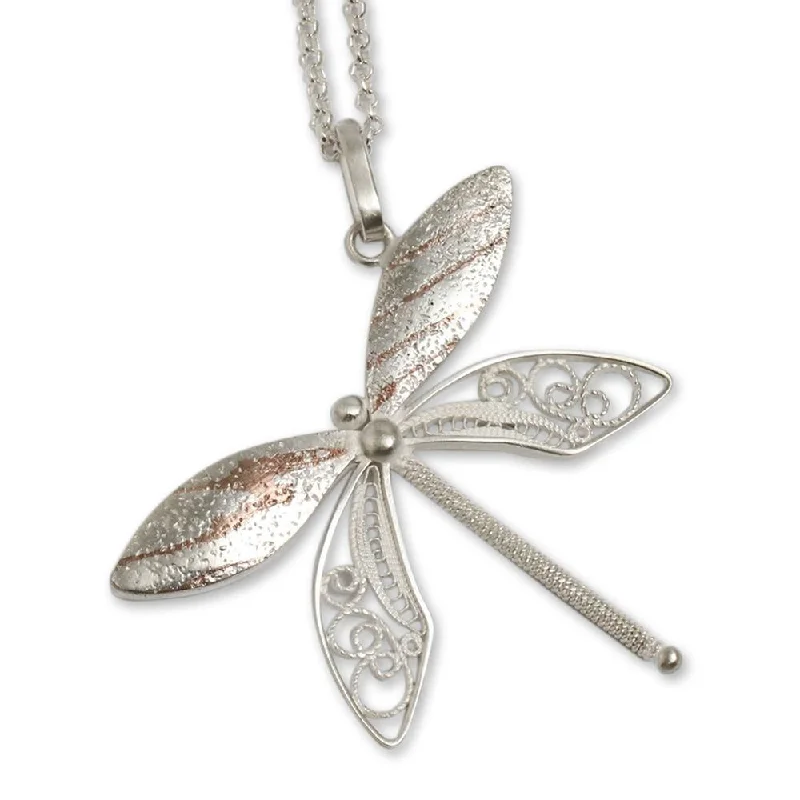 Loop knot necklaces-Handmade Sterling Silver 'Poised Dragonfly' Necklace (Peru)