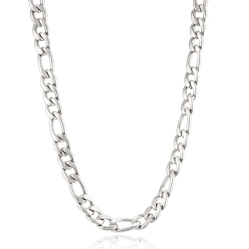 Vibrant enamel necklaces-Men's Polished Stainless Steel Figaro Chain Necklace (9mm) - 24"