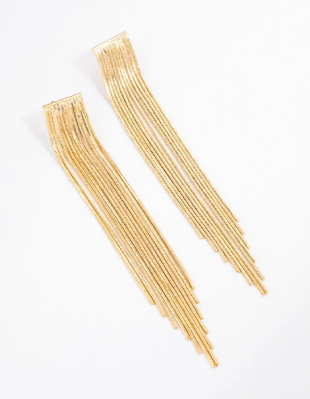 Thin threader earrings-Gold Plated Box Chain Waterfall Drop Earrings