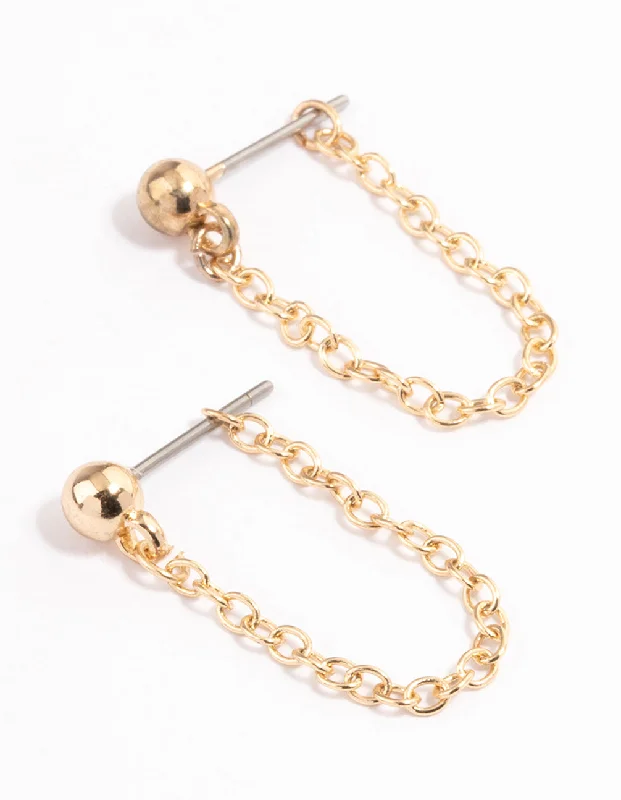 Flat knot earrings-Gold Ball Chain Front & Back Earrings