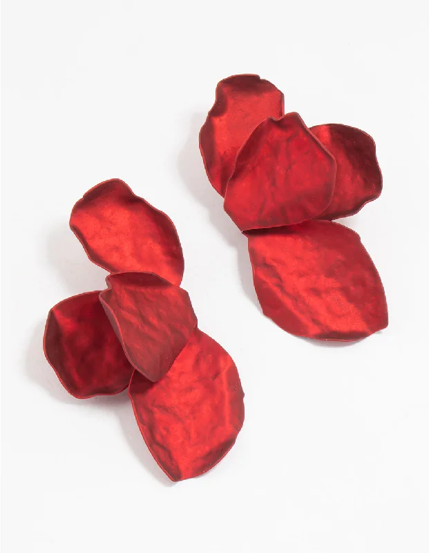 Reef knot earrings-Red Coated Flower Petal  Drop Earrings