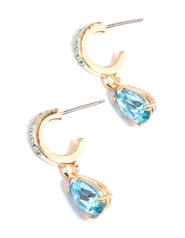 Pure gem earrings-Aqua Diamante Pear Drop Earrings