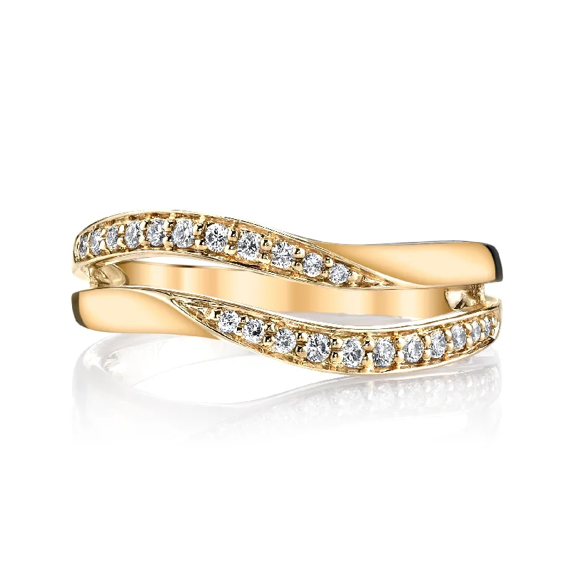 Glossy eternity engagement rings-14K Yellow Gold 0.18ct. Diamond Contrasting Split Fashion Ring