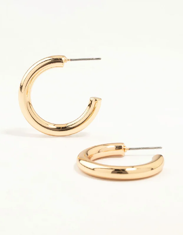 Fox wing earrings-Gold Medium Slim Hoop Earrings