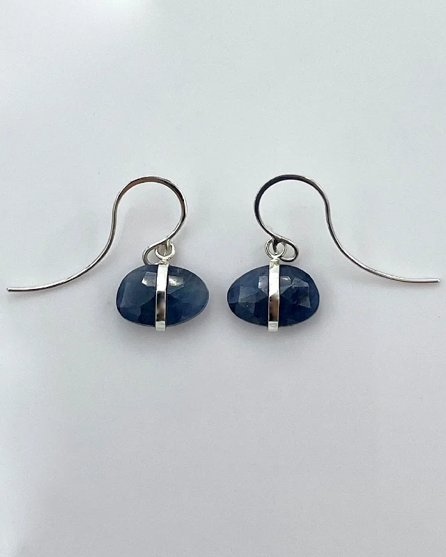 Thin threader earrings-Melissa Joy Manning Single Drop Bezel Wrapped Earrings