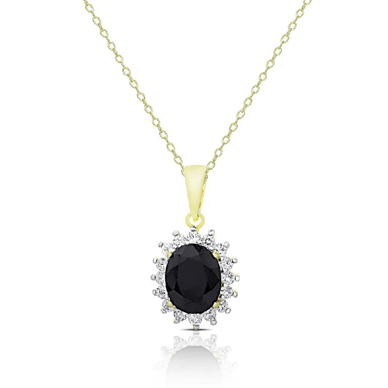 Ruby stone necklaces-Dolce Giavonna Gold Over Sterling Silver Sapphire and White Topaz Oval Necklace