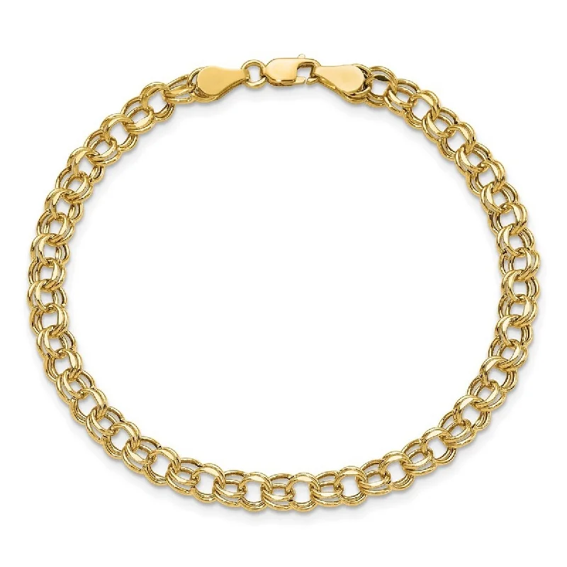 Wide cuff bangles-Curata 10k Yellow Gold Lite 5mm Double Link Charm Bracelet Options: 7" 8"