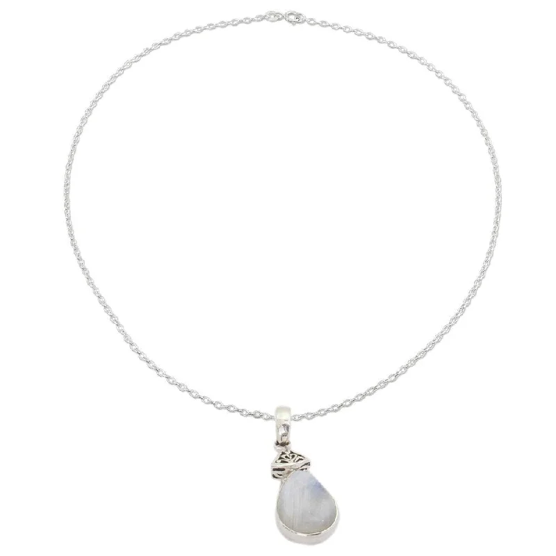 Solid link necklaces-NOVICA Rainbow Moonstone Pendant Necklace, 'Icy Droplet' (India) - 7'6" x 9'6"