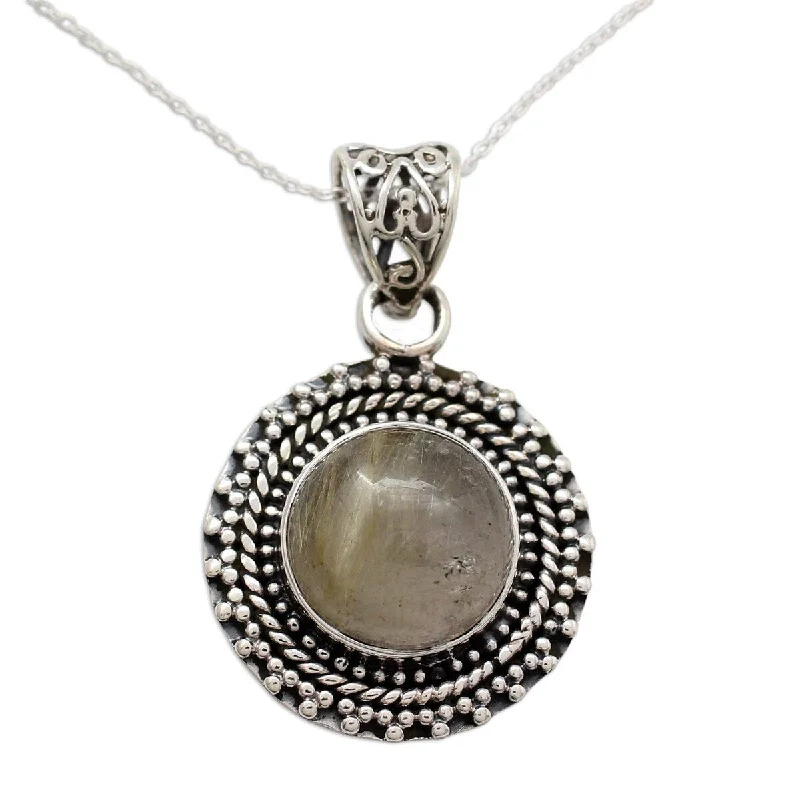 Worn style necklaces-NOVICA Handmade Rutile Quartz Pendant Necklace, 'Golden Hair' (India) - 7'6" x 9'6"