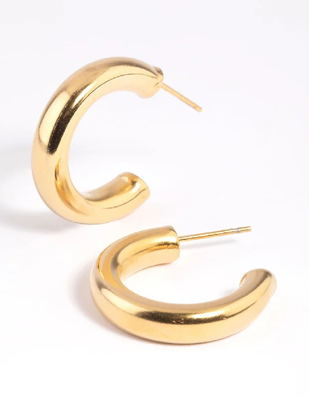 Thin hoop earrings-Waterproof Gold Plated Stainless Steel Medium Chunky Hoop Earrings