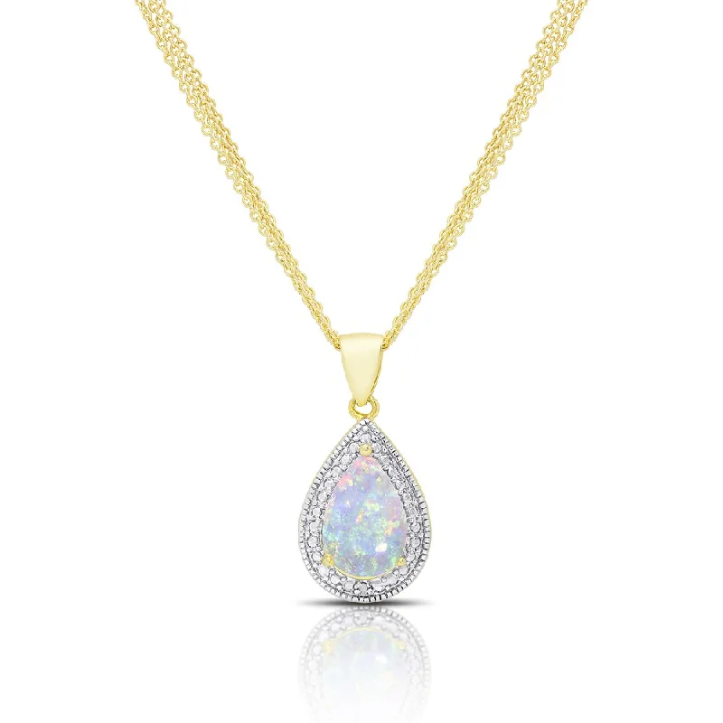 Sleek pendant necklaces-Dolce Giavonna Gold Overlay Opal and Diamond Accent Teardrop Necklace