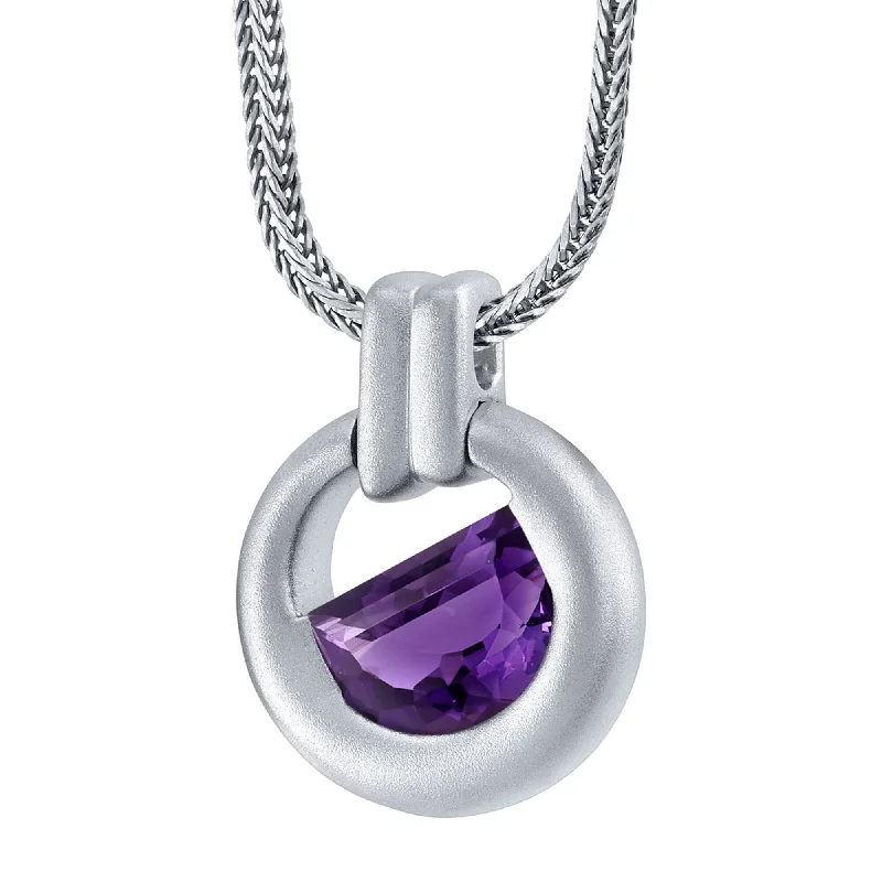 Faith charm necklaces-Men's Amethyst Amulet Pendant Necklace in Sterling Silver, 22"