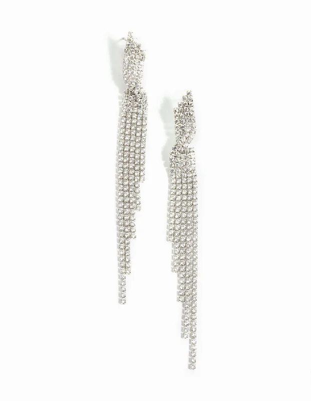 Bead weave earrings-Silver Cubic Zirconia Twisted Drop Earrings